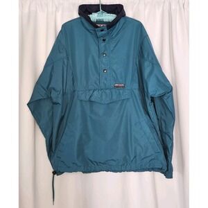Vintage Sierra Experience Mens L Pullover 1/4 Snap Windbreaker Green Blue Anorak